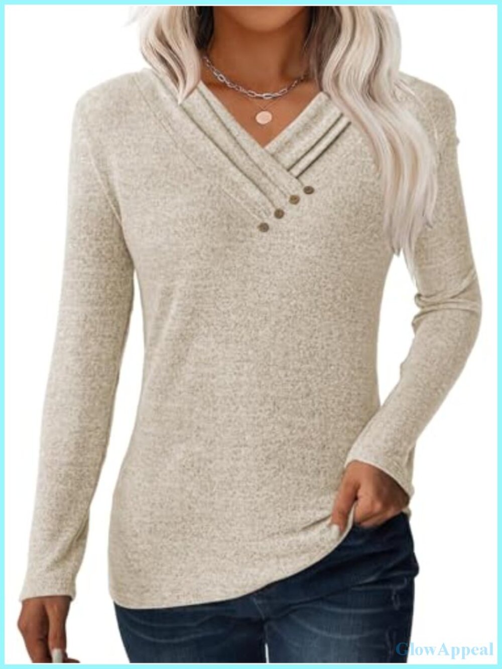 Long Sleeve V Neck Tunic Top for Leggings Loose Fit Casual Blouse